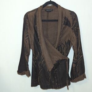 Isabel de Pedro 100% Linen Chocolate Brown Wrap Jacket Women's Size 10